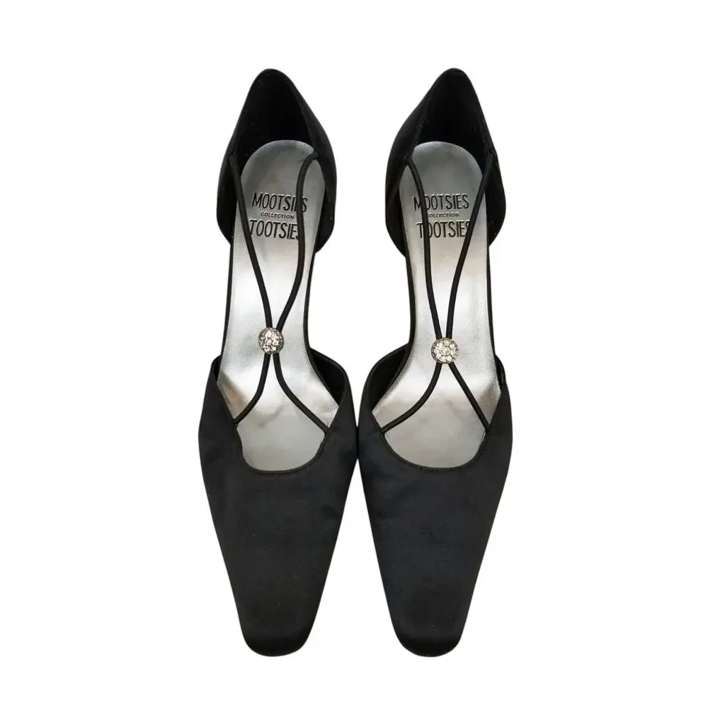 Mootsies Tootsies Collection Women's Black Satin Heels Rhinestone Women's 8.5